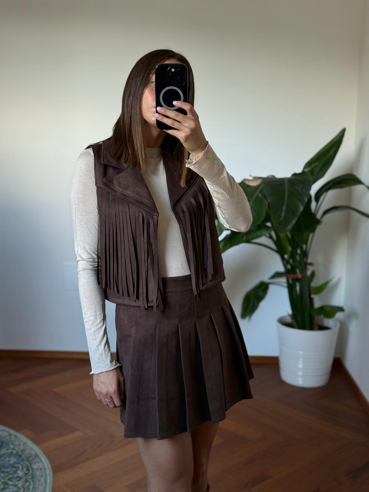BROWN FRINGE GILET