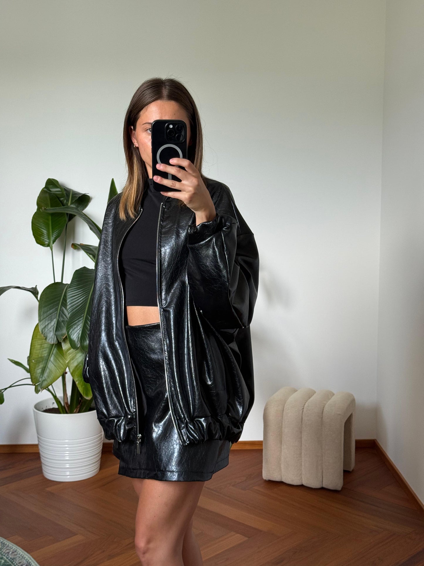 LIA BLACK ECO LEATHER BOMBER