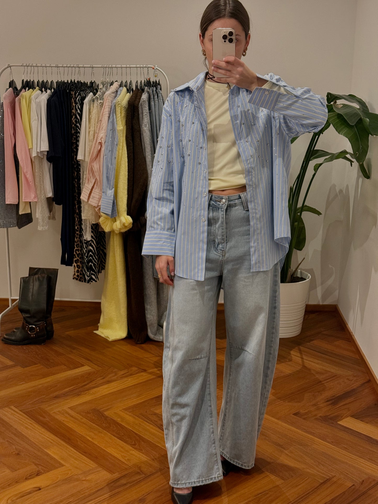 CAMICIA A RIGHE CON BIJOUX