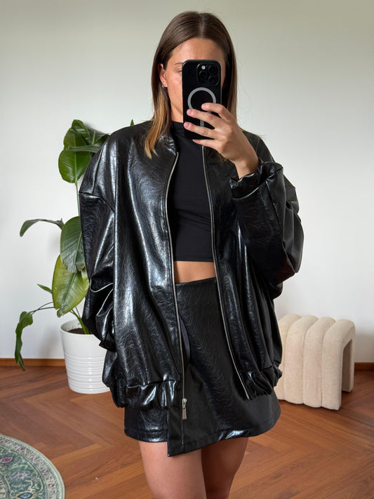 LIA BLACK ECO LEATHER BOMBER