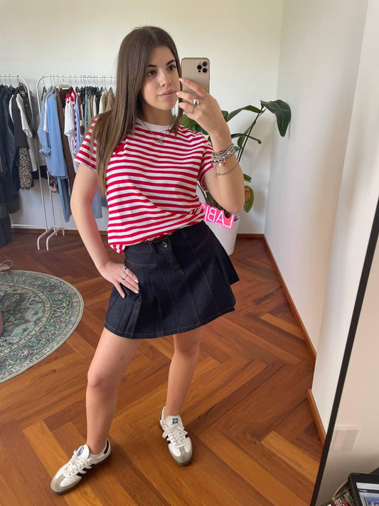 PLEATED DENIM MINI