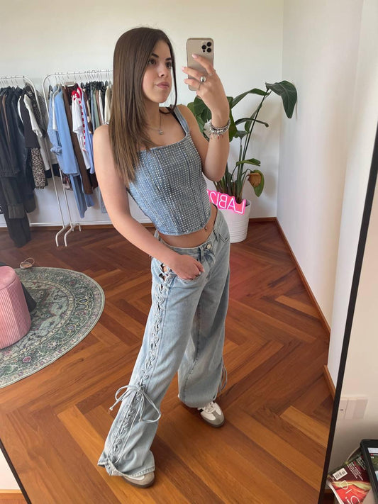 LACE-UP JEANS