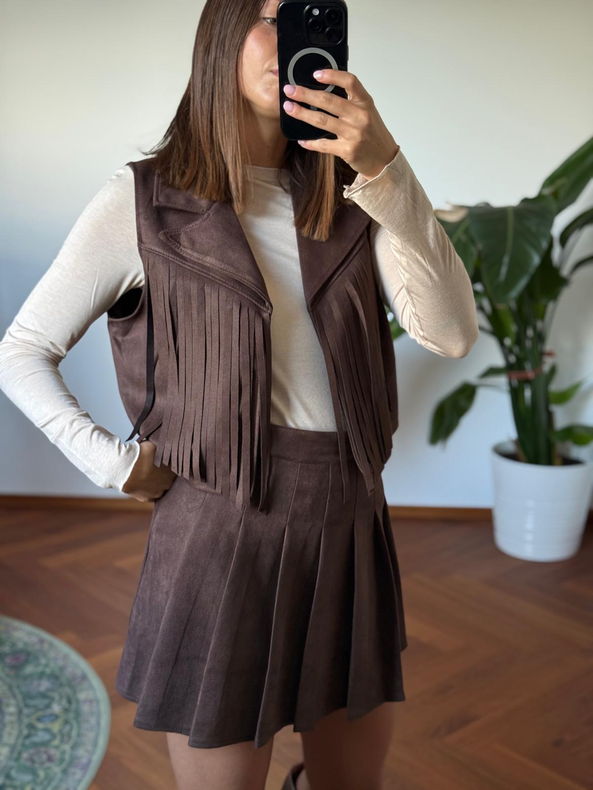 BROWN FRINGE GILET