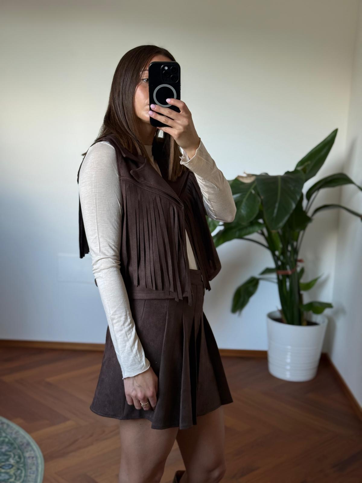 BROWN FRINGE GILET