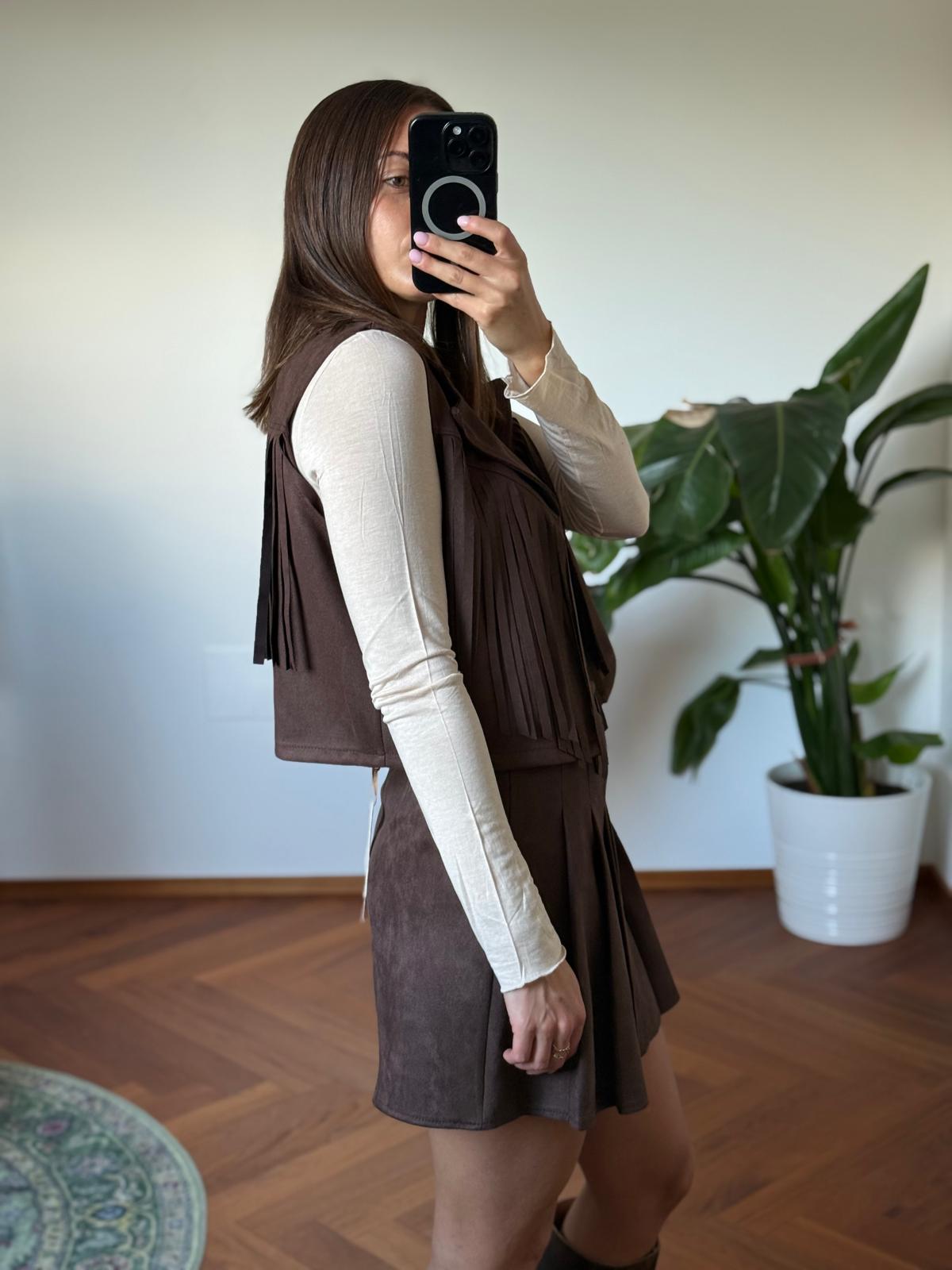BROWN FRINGE GILET