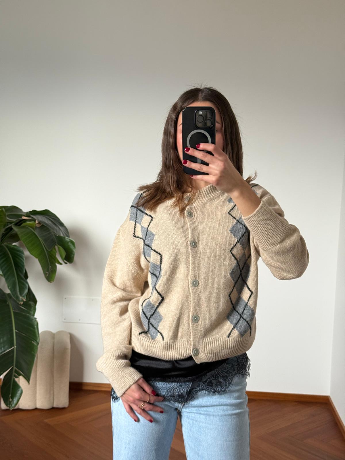 CARDIGAN MISTO LANA ROMBI