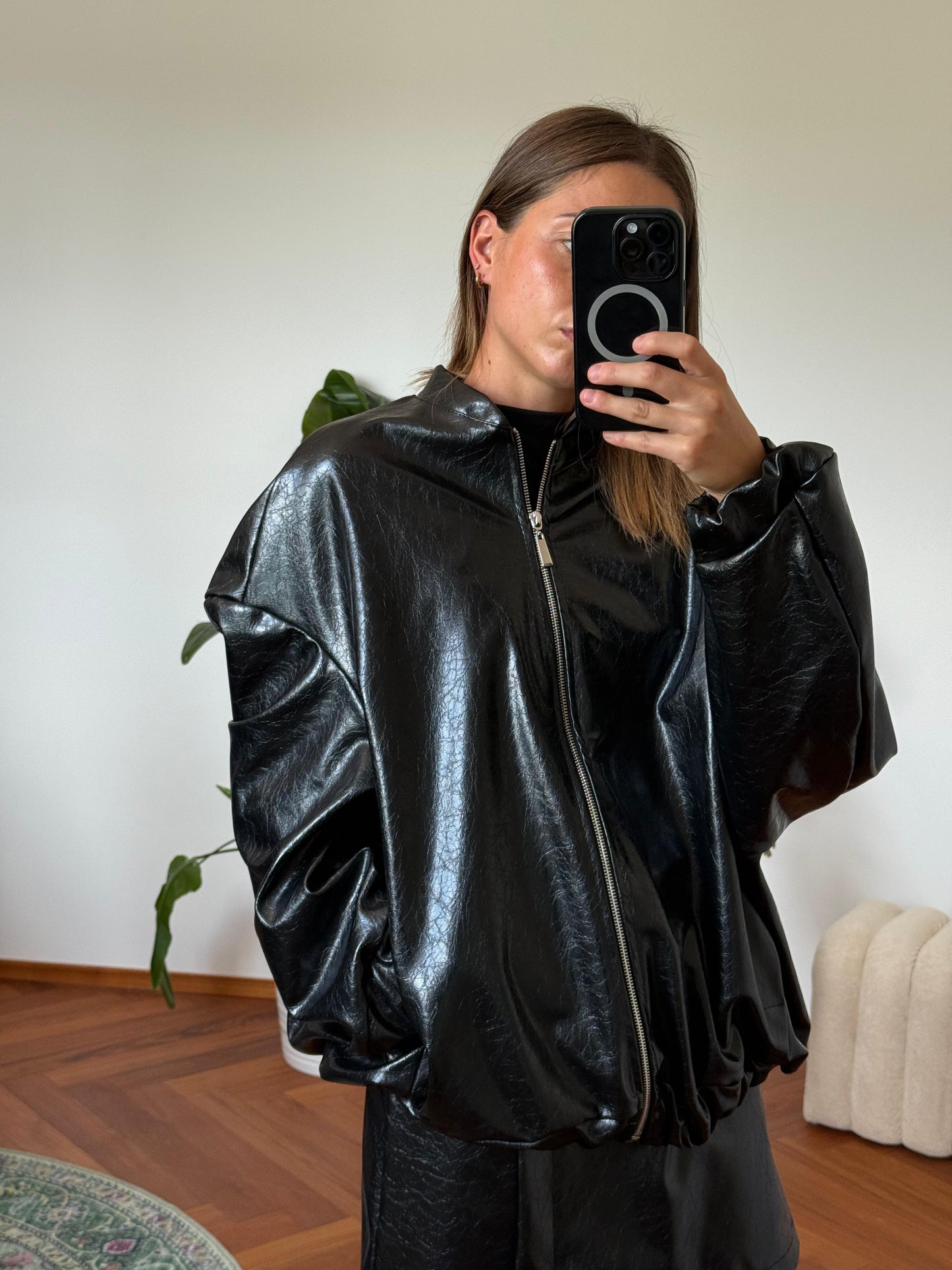 LIA BLACK ECO LEATHER BOMBER